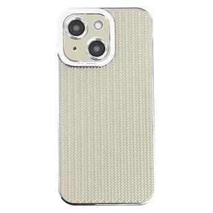 For iPhone 15 Electroplated Silver Edge Grain Texture TPU Phone Case(Beige)