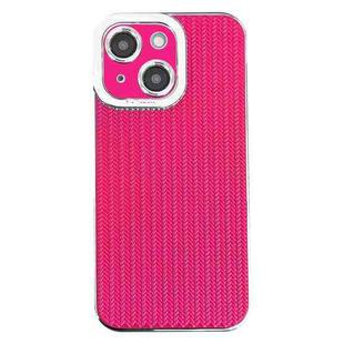 For iPhone 15 Plus Electroplated Silver Edge Grain Texture TPU Phone Case(Rose Red)