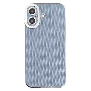 For iPhone 16 Electroplated Silver Edge Grain Texture TPU Phone Case(Blue)