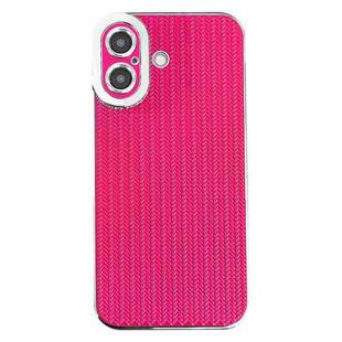 For iPhone 16 Electroplated Silver Edge Grain Texture TPU Phone Case(Rose Red)