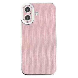 For iPhone 16 Electroplated Silver Edge Grain Texture TPU Phone Case(Pink)