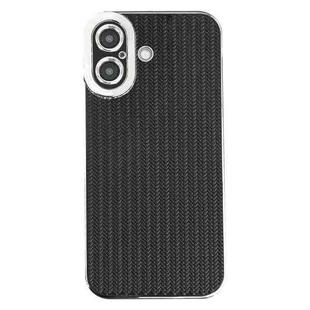 For iPhone 16 Electroplated Silver Edge Grain Texture TPU Phone Case(Black)