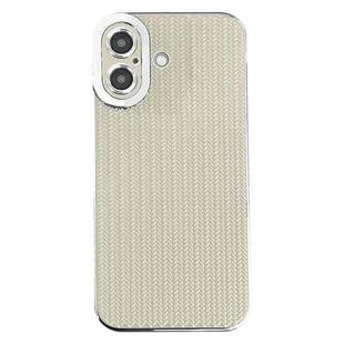 For iPhone 16 Electroplated Silver Edge Grain Texture TPU Phone Case(Beige)