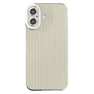 For iPhone 16 Plus Electroplated Silver Edge Grain Texture TPU Phone Case(Beige)