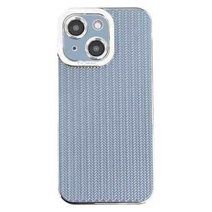 For iPhone 14 Electroplated Silver Edge Grain Texture TPU Phone Case(Blue)