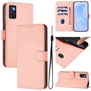 For Cubot P50 Skin Feel Solid Color Leather Phone Case with Lanyard(Pink)