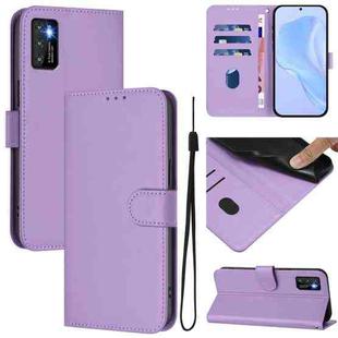 For Cubot P50 Skin Feel Solid Color Leather Phone Case with Lanyard(Lavender Purple)