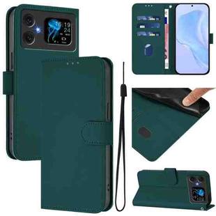 For Cubot A20 Skin Feel Solid Color Leather Phone Case with Lanyard(Dark Green)