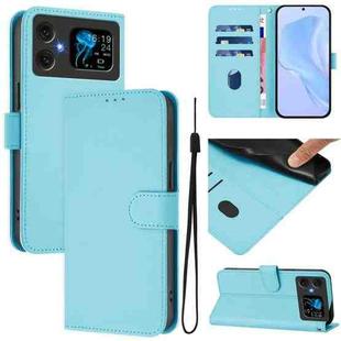 For Cubot A20 Skin Feel Solid Color Leather Phone Case with Lanyard(Sky Blue)