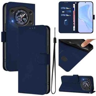 For Cubot A30 Skin Feel Solid Color Leather Phone Case with Lanyard(Navy Blue)