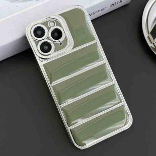 For iPhone 11 Pro Electroplated Silver Edge Eiderdown TPU Phone Case(Green)