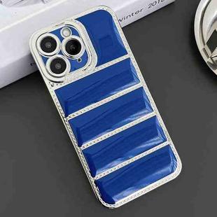 For iPhone 11 Pro Max Electroplated Silver Edge Eiderdown TPU Phone Case(Blue)
