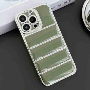 For iPhone 11 Pro Max Electroplated Silver Edge Eiderdown TPU Phone Case(Green)