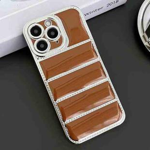 For iPhone 11 Pro Max Electroplated Silver Edge Eiderdown TPU Phone Case(Brown)