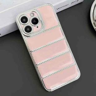 For iPhone 11 Pro Max Electroplated Silver Edge Eiderdown TPU Phone Case(Pink)