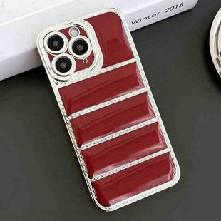 For iPhone 11 Pro Max Electroplated Silver Edge Eiderdown TPU Phone Case(Red)