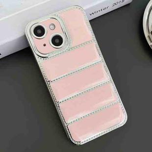 For iPhone 13 Electroplated Silver Edge Eiderdown TPU Phone Case(Pink)