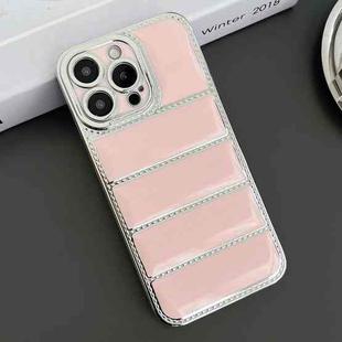 For iPhone 13 Pro Max Electroplated Silver Edge Eiderdown TPU Phone Case(Pink)