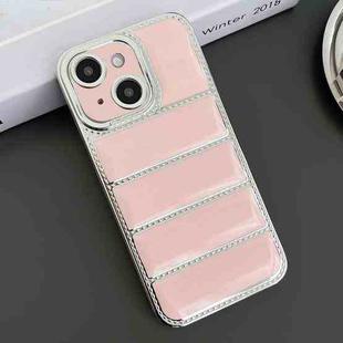 For iPhone 14 Plus Electroplated Silver Edge Eiderdown TPU Phone Case(Pink)