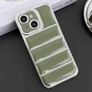 For iPhone 15 Electroplated Silver Edge Eiderdown TPU Phone Case(Green)