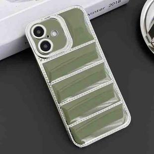 For iPhone 16 Electroplated Silver Edge Eiderdown TPU Phone Case(Green)