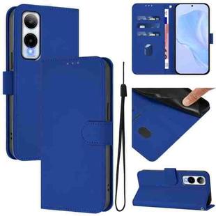 For Cricket Icon 6 Skin Feel Solid Color Leather Phone Case with Lanyard(Dark Blue)