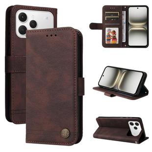 For Tecno Spark 40 4G Skin Feel Life Tree Metal Button Leather Phone Case(Brown)