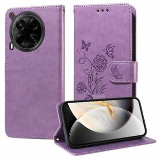 For Tecno Camon 30 4G / 5G Embossed Butterfly Flowers Leather Phone Case(Purple)