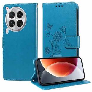 For Tecno Camon 30 Premier Embossed Butterfly Flowers Leather Phone Case(Blue)