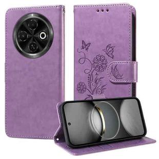 For Tecno Spark 30C Embossed Butterfly Flowers Leather Phone Case(Purple)