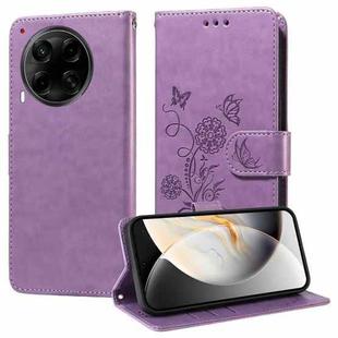 For Tecno Camon 30S / Camon 30S Pro Embossed Butterfly Flowers Leather Phone Case(Purple)