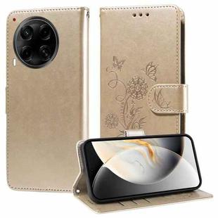 For Tecno Camon 30S / Camon 30S Pro Embossed Butterfly Flowers Leather Phone Case(Gold)