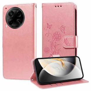 For Tecno Camon 30S / Camon 30S Pro Embossed Butterfly Flowers Leather Phone Case(Rose Gold)