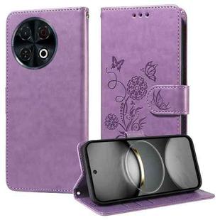 For Tecno Spark 30 Pro 4G Embossed Butterfly Flowers Leather Phone Case(Purple)