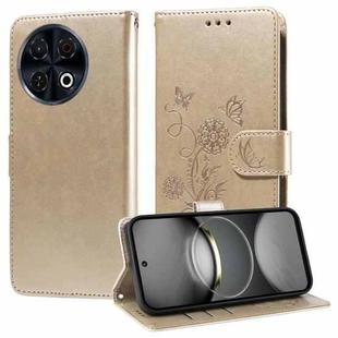 For Tecno Spark 30 Pro 4G Embossed Butterfly Flowers Leather Phone Case(Gold)