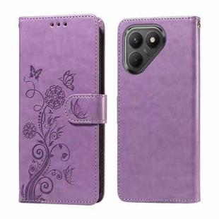 For Tecno Pova 7 5G Embossed Butterfly Flowers Leather Phone Case(Purple)