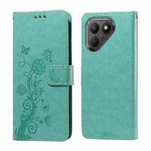 For Tecno Pova 7 5G Embossed Butterfly Flowers Leather Phone Case(Green)