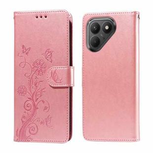 For Tecno Pova 7 5G Embossed Butterfly Flowers Leather Phone Case(Rose Gold)