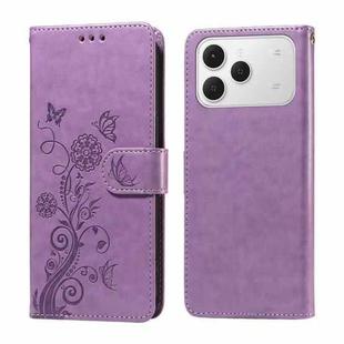 For Tecno Spark 40 4G Embossed Butterfly Flowers Leather Phone Case(Purple)