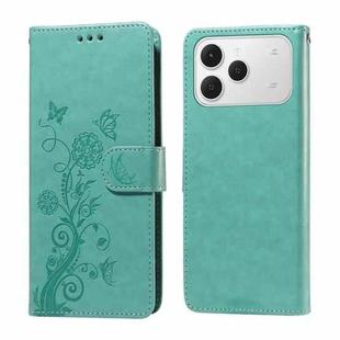 For Tecno Spark 40 4G Embossed Butterfly Flowers Leather Phone Case(Green)