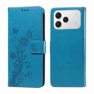 For Tecno Spark 40 4G Embossed Butterfly Flowers Leather Phone Case(Blue)