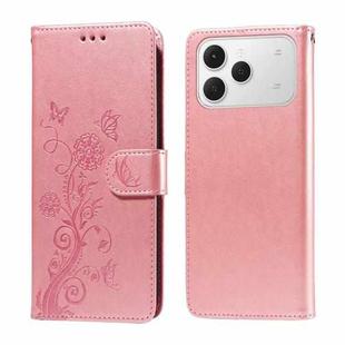 For Tecno Spark 40 4G Embossed Butterfly Flowers Leather Phone Case(Rose Gold)
