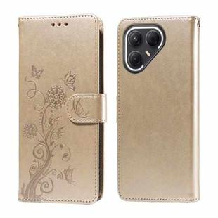 For Tecno Pova 7 5G Embossed Butterfly Flowers Leather Phone Case(Gold)