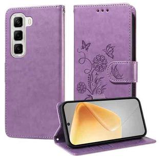 For Infinix Hot 50 4G Embossed Butterfly Flowers Leather Phone Case(Purple)