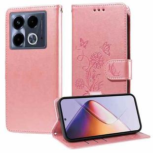 For Infinix Note 40 4G Embossed Butterfly Flowers Leather Phone Case(Rose Gold)