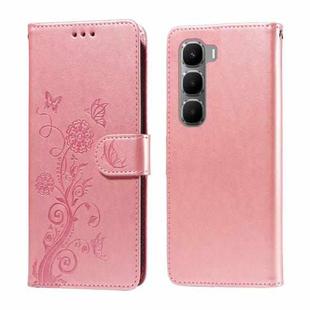 For Infinix Hot 60 4G / Hot 60i 4G Embossed Butterfly Flowers Leather Phone Case(Rose Gold)