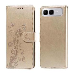 For Infinix Smart 10 Plus 4G Embossed Butterfly Flowers Leather Phone Case(Gold)