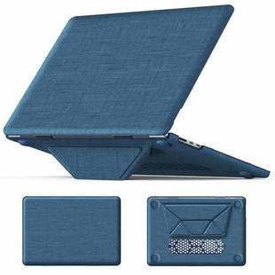 For MacBook Air 15.3 inch A3114 / A2941 Fabric Magnetic Holder Laptop Protective Case(Navy Blue)