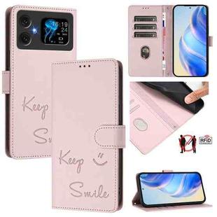 For Cubot A20 Smile Embossing RFID Leather Phone Case(Pink)