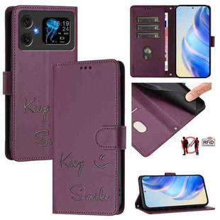 For Cubot A20 Smile Embossing RFID Leather Phone Case(Violet)